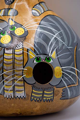 Gray Cat Birdhouse - Gourd Art for your Garden - Thumbnail 5