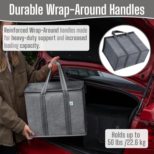 Image of VENO 2 Pack Cooler Bag and Insulated Grocery Bags for Food Delivery, Collapsible Cooler. Reusable Shopping Bags for Groceries with Hard Bottom, Zippered Top, Foldable, Heavy-Duty (Gray, 2 Pack)