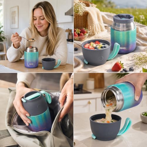 Image of Insulated Thermo Soup Jar for Kids & Adults, 17 oz Stainless Steel Thermal Food Container with Spoon, Triple Layer Insulation (Rainbow)