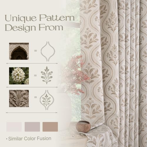  Linen Curtains with Floral for Living Room, 2 Panels - image 4