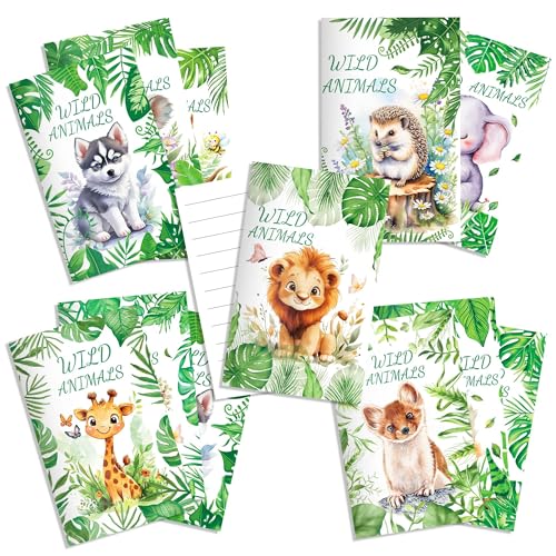 24 Pcs Jungle Safari Favors Notepads - Jungle Safari Themed Stationery Mini Notebooks with 12 Unique Cute Cartoon Wild Animals (Lion, Giraffe, Elephant, Tiger) & Tropical Leaves, 3.15x4.92 Inches - Image 4