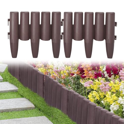 UISEBRT Bordo per aiuole in plastica, 5,6 m, per giardino, effetto legno, per palizzate, da giardino, per aiuole, 1 elemento (lunghezza x altezza): 28 cm x 24 cm, marrone