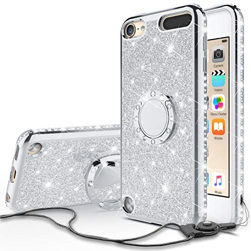 Galaxy Wireless Cases for New iPod Touch 7 Case, iPod 6/5 Case Glitter Bling Sparkle Ring Stand Case Compatible for Apple iPod Touch 5/6th/7th/New iPod Touch - Silver