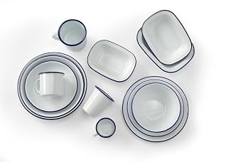 HENDI Deep Plate with a Beautiful Blue Rim, Abrasion-Resistant, Diameter 220 mm