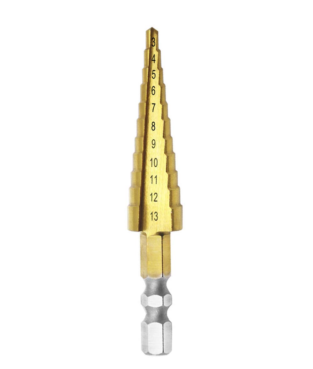 Mengshen Step Drill 3-13mm, High Speed Steel Titanium Coated Step Drill Bit Cutter Hex Shank Power Tools HSS Professional Pagoda Step Drill Bit Set Multifunction Hole Reamer Drilling