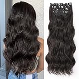SHNMIN 20 inches Clip in Hair Extensions Long Wavy Dark Brown Hair Extensions 4PCS Thick Hairpieces