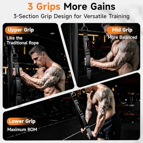 Image of MANUEKLEAR 24-Inch 3-Grip Tricep Rope Cable Attachment for Gym Greater ROM