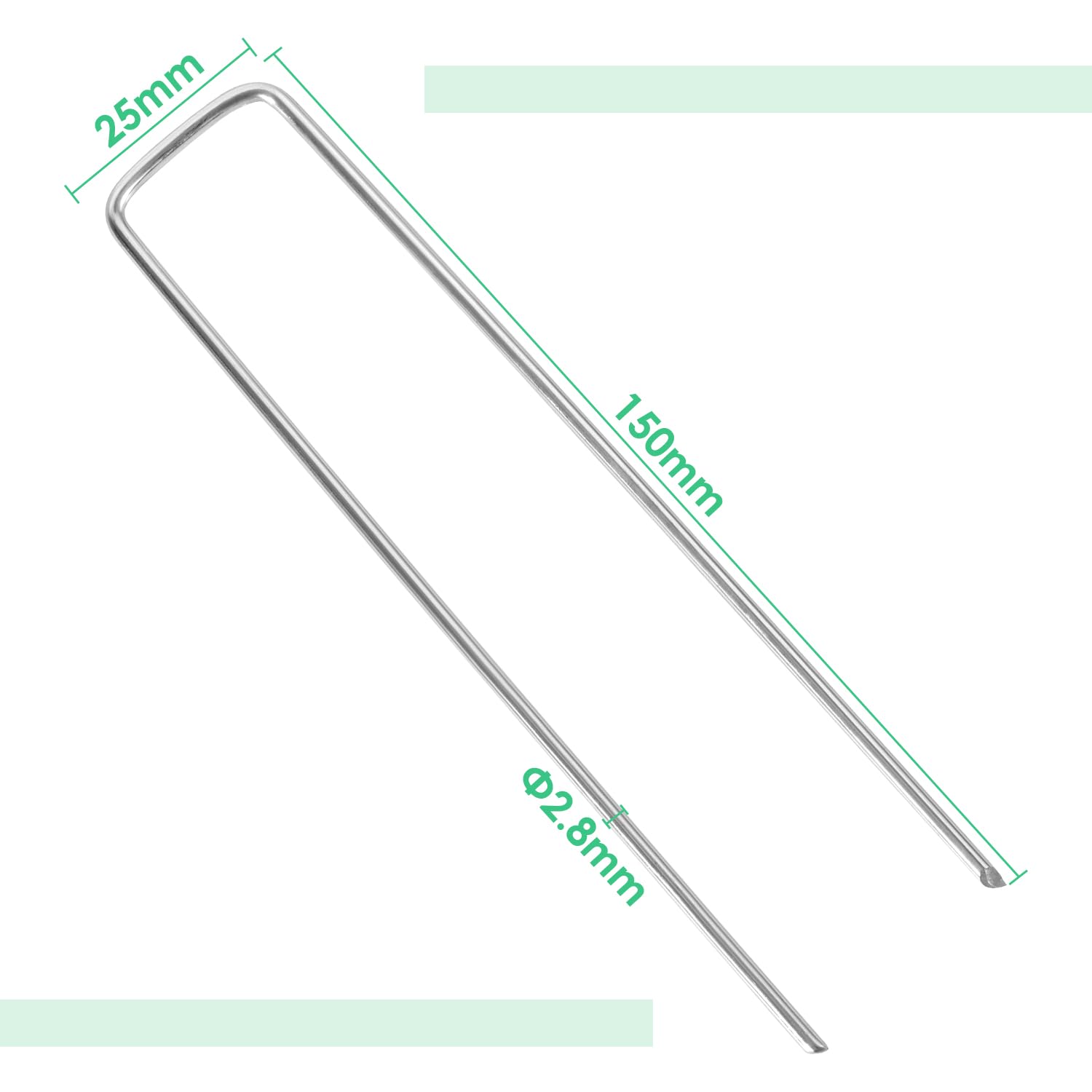 Lot de 300 chevilles de sol galvanisées de 150 mm de long, 25 mm de large, Ø 2,8 mm - Ancres de sol stables pour toile anti-mauvaises herbes, toile de jardin, clôture et filet - Ancres de