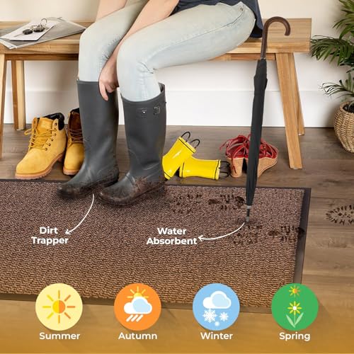 Image of BLADO Washable Door Mats Indoor & Outdoor - Non-Slippery Heavy Duty Doormats Indoor - Stylish & Large Rubber Door Mat - Perfect Dust Grabbing Outdoor & Indoor Door Mat (Brown, 60cm x 90cm)