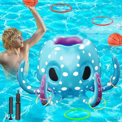 CHENBOOW Pool-Basketballkorb,Schwimmender Basketballkorb,Pool Spielzeug,Schwimmbad Spielzeug,Ringwurfspiel,Aufblasbares Spiel,für Beachparty Hawaii Party Schwimmbad Strand