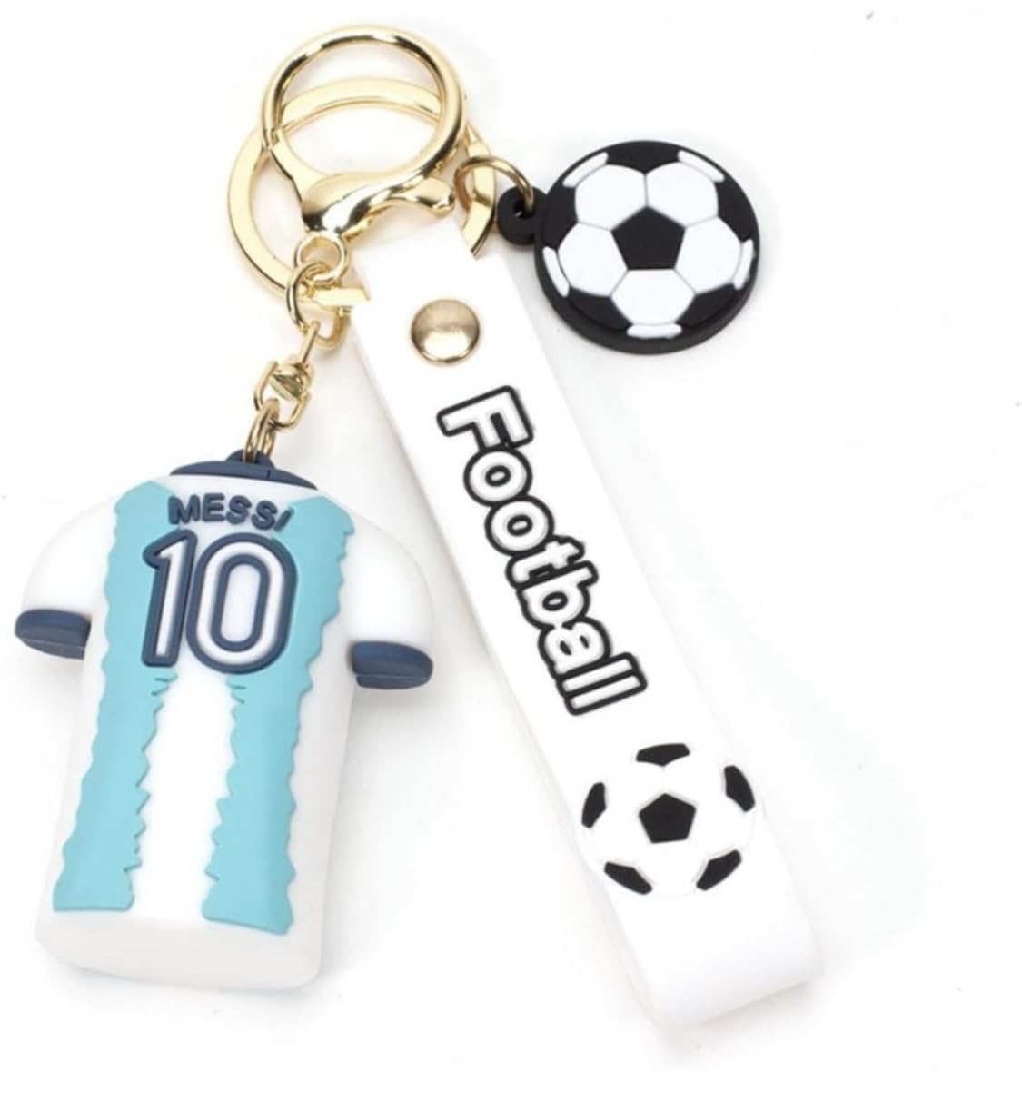 Messi Blue Jersey 3D Rubber Keychain with Strap - Football Keychain