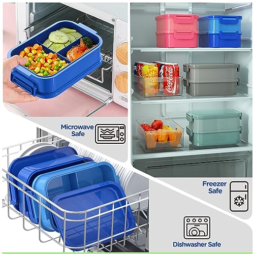 Image of DaCool Bento Box Adults Lunch Container - 74 OZ Stackable Leakproof Bento Lunch Box for Adults Men Boys Teens Large Lunch Box Containers with Fork Spoon Sauce Boxes for Work School Dining Out, Blue