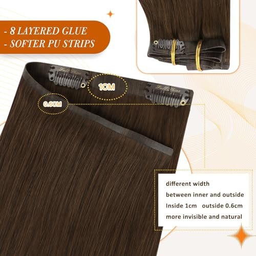 Image of Full Shine Brown Seamless Hair Extensions Clip Ins, 24 Inch 120g | Remy Human Hair, Full Head Coverage with Smooth Length for Versatile Styling, Color 4A Rich Brown,Secure Hold, 8 Pcs