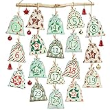 🎁Calendario de Adviento de bricolaje: Nuestro paquete incluye 24 bolsas de arpillera (12 diseños), 24 clips de Madera, cuerda de cáñamo de 10 m, un calendario de adviento navideño para tus seres queridos.