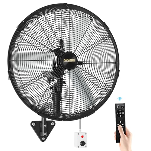 AVUXOR Ventilateur Mural Extérieur 60 cm avec Télécommande, Ventilateur Oscillant 4 Vitesses, Moteur DC Sans Balais Étanche, Ventilateur Industriel pour Garage, Entrepôt, Usine et Maison