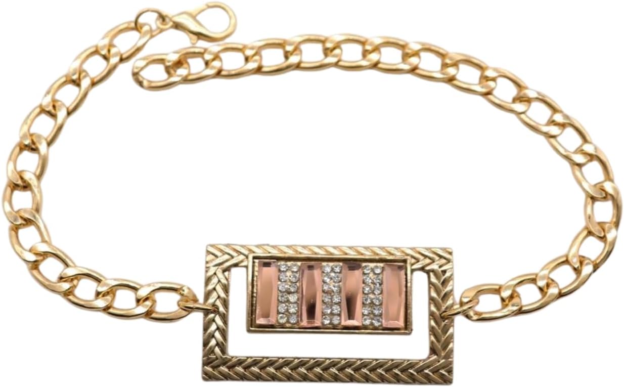 2PCS Women Fashion Jewelry Boot Bracelet Gold Metal Chain Shoe Anklet Bling Square Charm Evening Wear Handmade In USA BC245