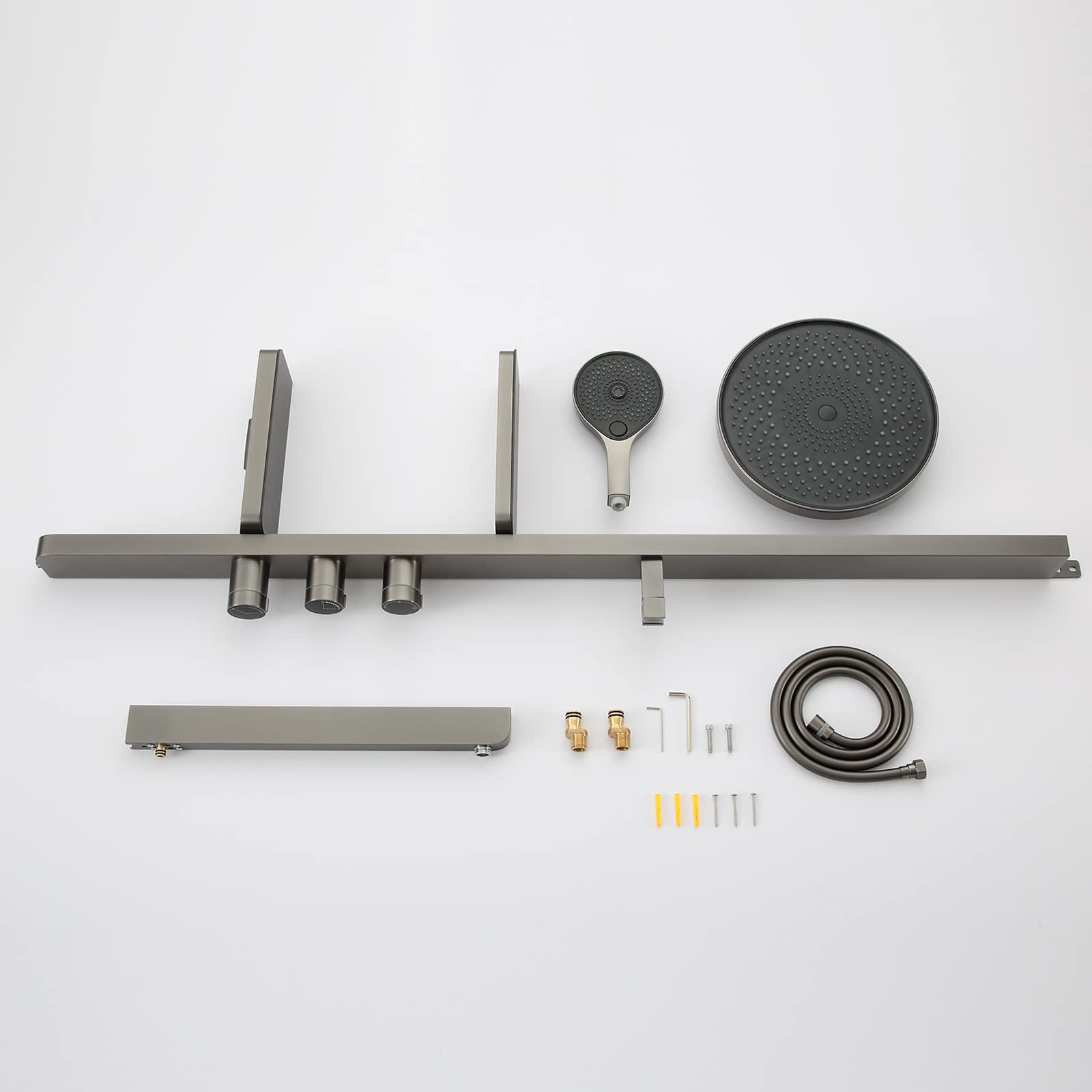 Regenduschsystem, 8-Zoll-Duscharmatur-Set, wandmontiertes 3-Wege-Regenmisch-Dusch-Kombi-Set mit 3 Funktionen, Handbrause, runder Regendusche, Duschköpfe (Gun Grey A)