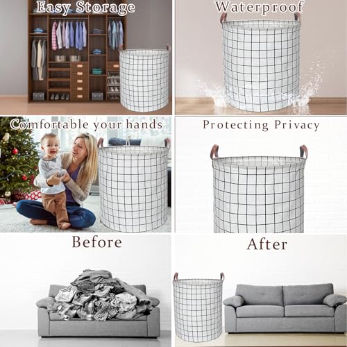 Image of Waterproof Laundry Hamper Collapsible Laundry Basket Leather Handle Laundry Bag Large Clothes Storage Toy Organization for Bathroom Bedroom Laundryroom College Dorms (Laundry Basket-003)