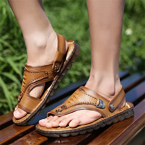 Flip Flops Mens Sandals Slippers Genuine Leather Beach Shoes Men's Trend Soft Casual Men's Non-Slip Two Uses Sandals(46)3