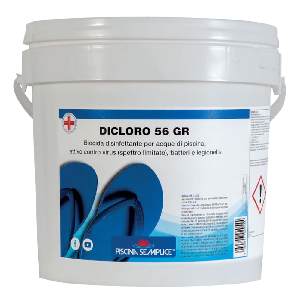 Piscina Semplice Dicloro Granulare 56 – Cloro Rapido per Trattamento Acqua Piscina, Ideale per Mantenere l'Acqua Limpida e Pulita, Formato 5 kg