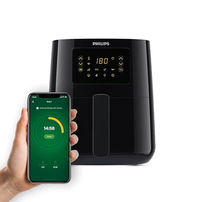 PHILIPS Digital Connected Smart Air Fryer, Voice assistant control and Touch Panel,Wifi enabled,Uses upto 90% less fat,13-in-1 cooking functions,4.1 Liter,Black(HD9255/90)