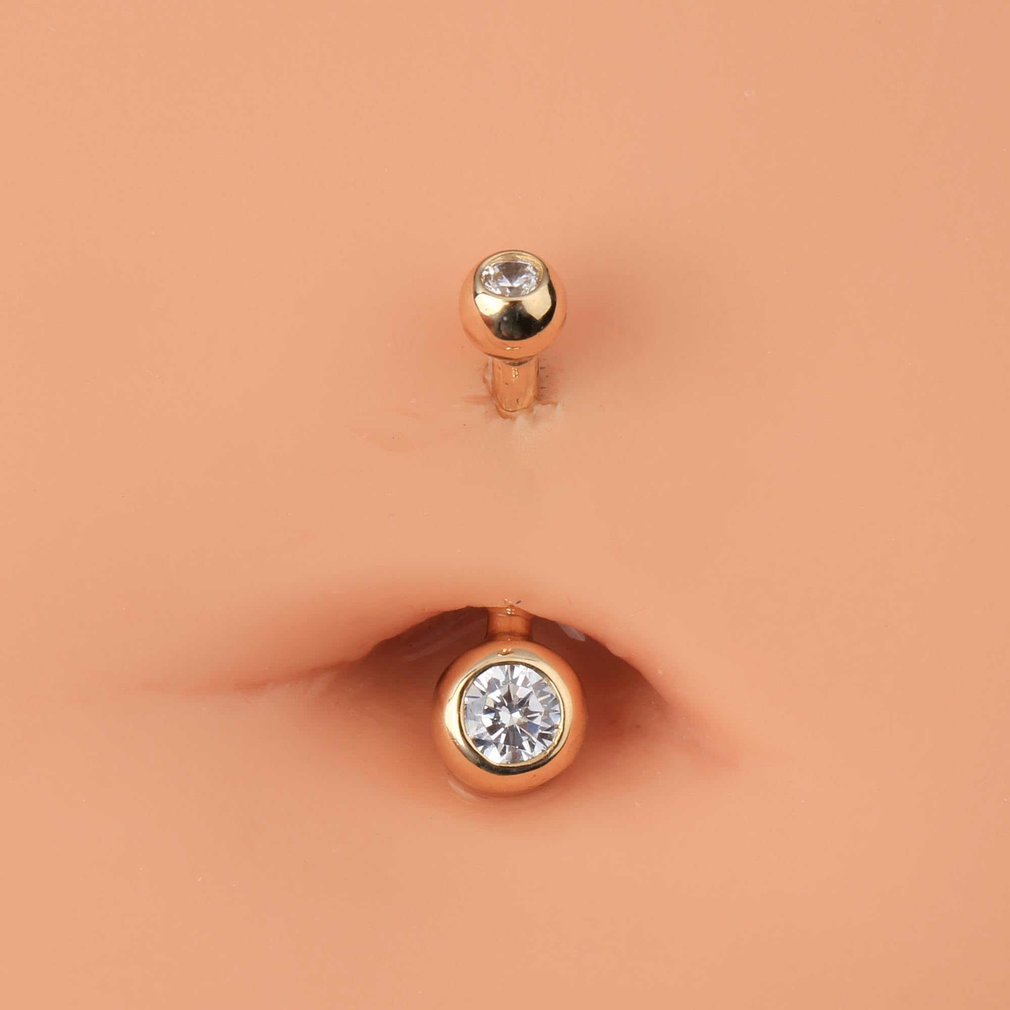 OUFER Body Piercing Belly Button Piercing 14k Solid Gold Belly Bars Clear Round CZ Inlaid Navel Bar Navel Ring Body Jewellery