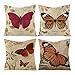 Epinki Zestaw 4 poszewek na poduszkę 40 x 40 cm, poszewki na poduszkę w kolorze lnianym, z motylami i liście, kwadratowe, do dekoracji na sofę, kolor pomarańczowy, fuksja, beżowy, zestaw 9 (bez wypełnienia poduszki)