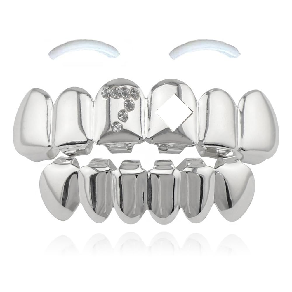 SSyang Hip Hop Teeth, 18K Grills for Mouth Braces Decoration with 2 Silicone Moldings Hip Hop Teeth