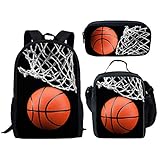 HUGS IDEA Kids Boys Backpack Set Basketball Ball Print Shoulder Book Bag and Insulted Lunch Box Pen Case Back to School