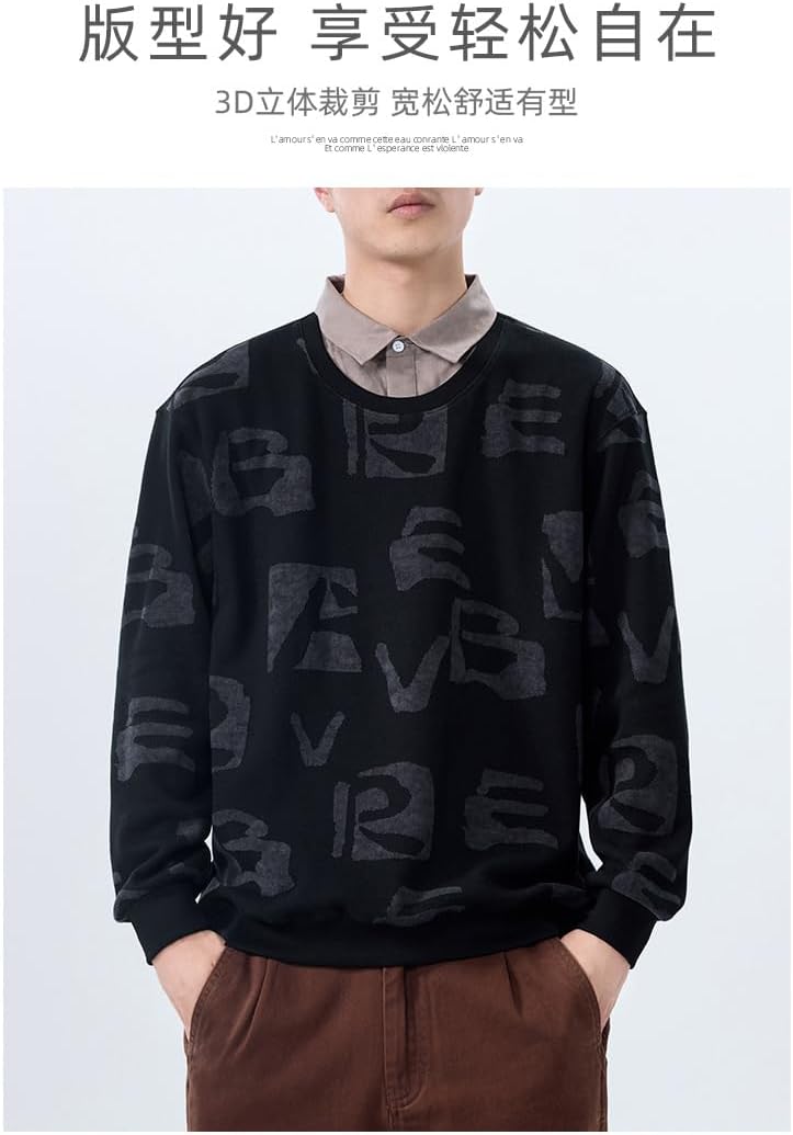 GUOYUXIAO Men's Black Shirt, Autumn Woolen Knitted Top, Youth Bottoming Shirt