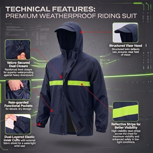 Image of Allextreme Raincoat with Reflective Strip Hooded & Adjustable Waterproof Poncho Rainwear Reversible Polyester Reusable Rainsuit for Sports Bikers Riding Camping Men & Women