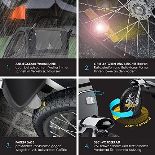 KESSER® Kinderanhänger Fahrradanhänger 360° Drehbar mit Federung 2in1 Joggerfunktion Kinderfahrradanhänger + 5-Punkt Gurt Jogger Fahrrad Anhänger für 1 bis 2 Kinder max. 40kg Inkl. Warnfahne Hellgrau