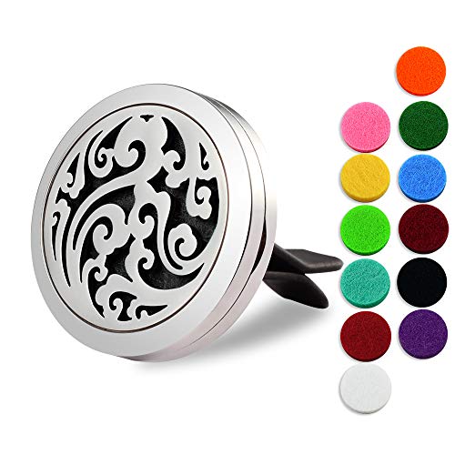 Car Diffuser Lockets Vent Clip for Air Freshener Stainless Steel Essential Oils Aromatherapy Diffuser for Car Included 12 Replace Pads