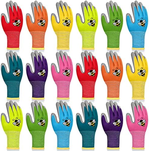 18 Pairs Kids Gardening Gloves Children Garden Glove Foam Rubber Coated Yard Work Gloves for Kids Toddlers Youth Boys Girls (Medium (Age 6-8))