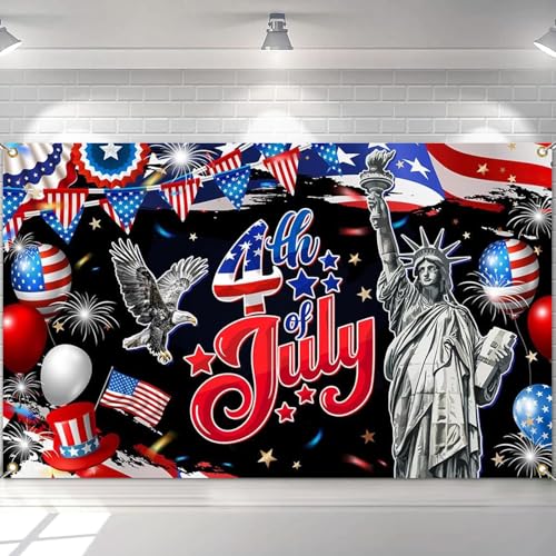 Image of Mocsicka 4th of July Banner - America 250 Anniversary Patriotic Independence Day Decorations, Flag Day Yard Sign Patriotic Memorial National Party Decoration Photo Studio