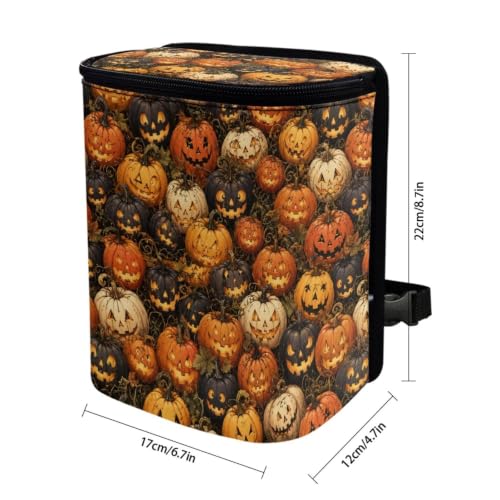 Image of Talayituse Halloween Pumpkin Leaf Print Car Trash Can with Lid, Leak Proof Auto Trash Bag Hanging Vehicle Garbage Can Multipurpose Storage Container for Back Seat Road Trip Halloween Decor