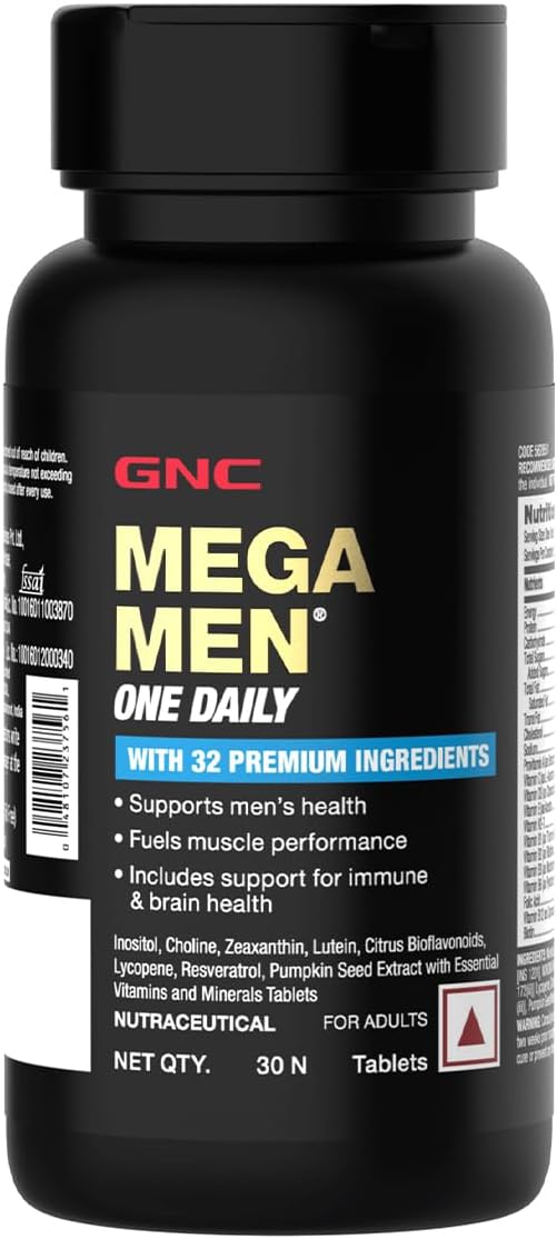 - GNC Mega Men One Daily Multivitamin|30 Tablets|32 Premium Ingredients|Promotes Men'S Well-Being|Supports Muscle Function|Boosts Immunity|Improves Memory & Focus|Formulated In Usa,1 Count,30 Servings