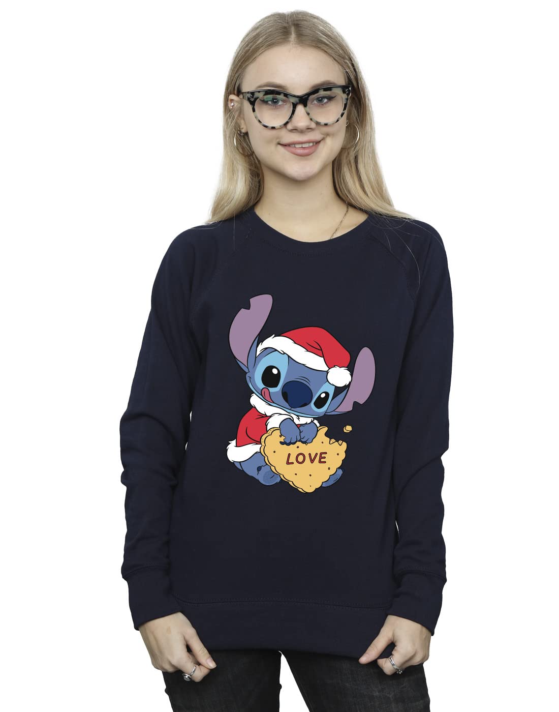 Disney Women's Lilo & Stitch Christmas Love Biscuit Sweatshirt in Navy | Size: XL