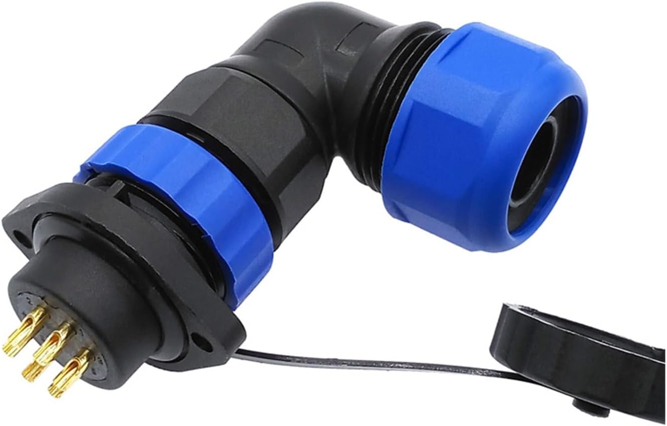 SP20 Corrugated Pipe Waterproof Connector 2-Hole Flange Socket 2/3/4/5/6/7/9/12/14Pin IP68 Angle Connector 90 Degree Elbow(9 pin)