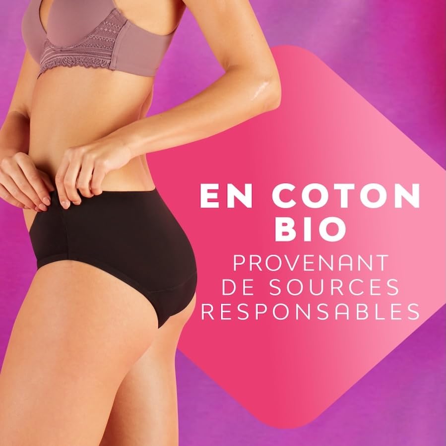 Nana Culotte Menstruelle Lavable Coton Bio - Flux Abondant - Noir - Coupe Hipster - M x3
