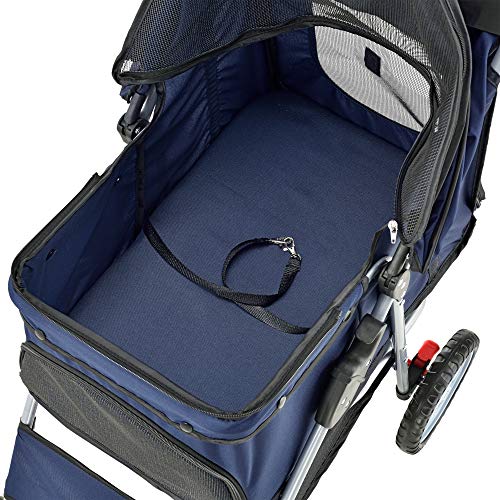 pro.tec Hundewagen 'Niceville' Pet Stroller Hundebuggy Regenschutz zum Schieben Roadster inkl. Einkaufstasche Blau