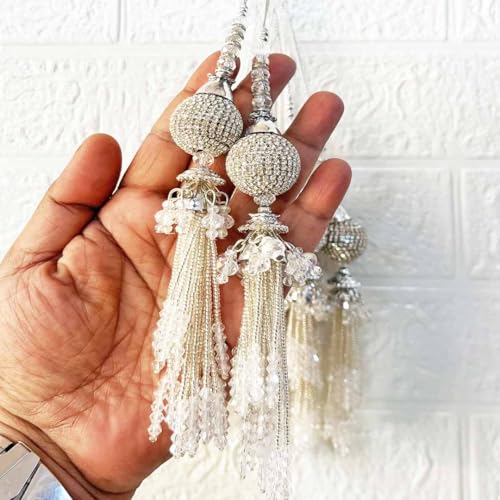 Image of Adikala Craft Store Handmade Ethnic Latkan Tassel Set of 2 for Saree Pallu, Blouse, Suits, Dupatta, Lehenga Decor (Silver D1)