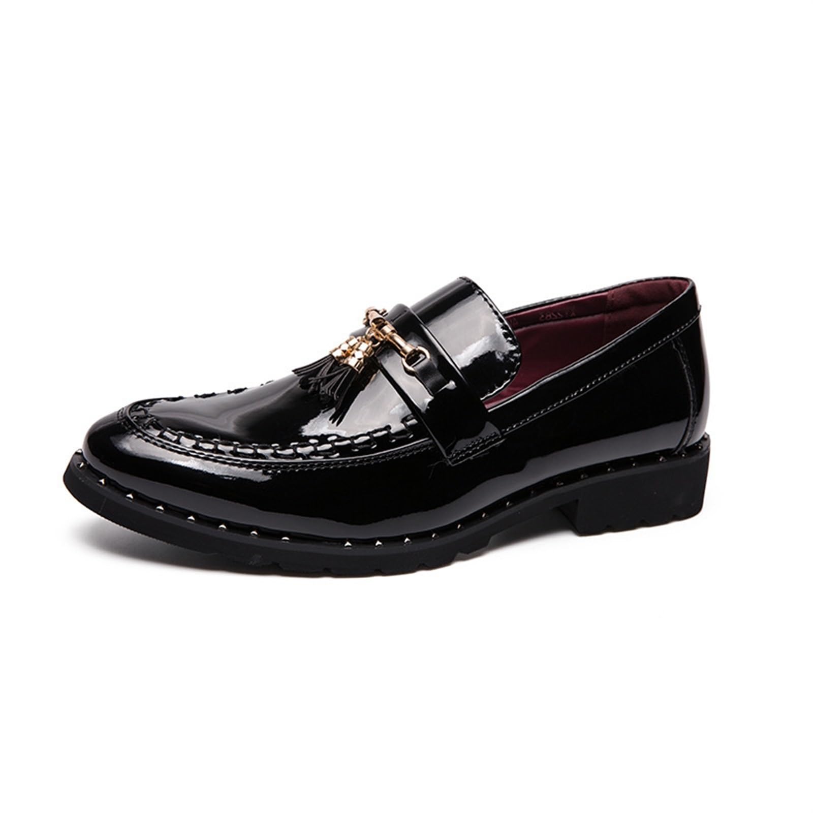 Men's Patent Leather Tassel Loafers Slip-On Dress Shoes Lug Sole Fashion Pointed Toe Walking Casual Formal Business Shoes for Men