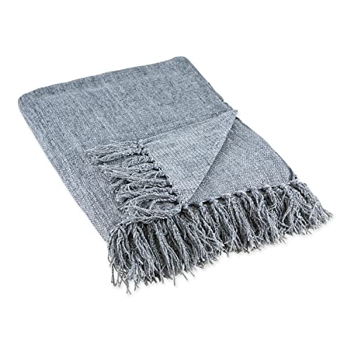 DII Chenille Throw Collection Solid Fringed, 50x60, Soft Denim Gray