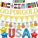 World Football Soccer 2026 International Cup Banner, Pre-Strung Go For Gold Banner No DIY Golden Glitter Banner Championship Banner for Sports Game Football Soccer 2026 International Competition Themed Party Decorations Supplies