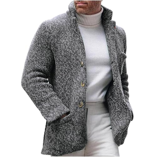 Mens Casual Cashmere Sweaters Single Breasted Stand Collar Long Sleeve Blazers Cable Knit Pullover Winter Sweater