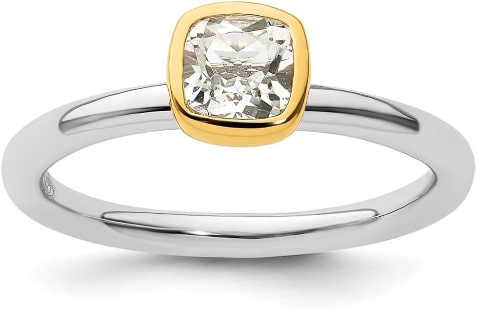 Diamond2Deal Sterling Silver Stackable Expressions White Topaz Ring Size 5 to 10 (0.8Ct)