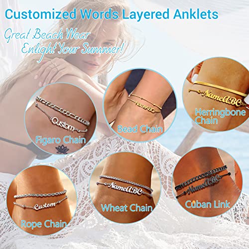 Prosteel Womens Custom Name Chain Cuban Link Anklets Stainless Steel Personalized Ankle Bracelets Foot Jewelry #TOP1