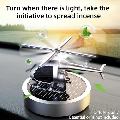 Image of Car Diffuser Quiet & Stylish Helicopter Solar Dashboard Decor Auto-Rotating Air Purifier for Men & Military Enthusiasts Enhance Driving Experience (White)