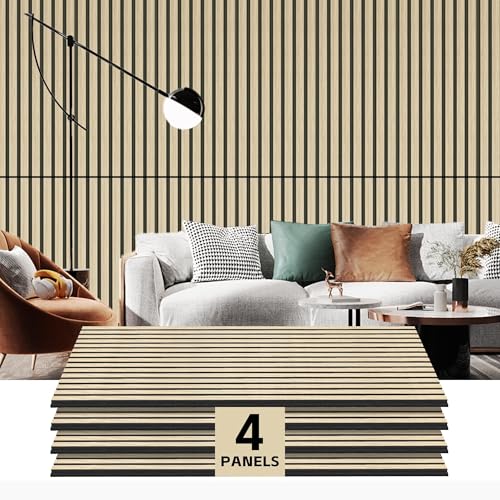 RITOLLO 4 Pack Wood Panels for Wall - 47.2"Ã—23.6" Wood Slat Acoustic Panels for Wall, Soundproof Panels, 3D Fluted Panels for Interior Wall Decor (Natural Oak)
